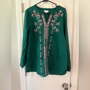 J. Jill Green Embroidered Long Sleeve Tunic